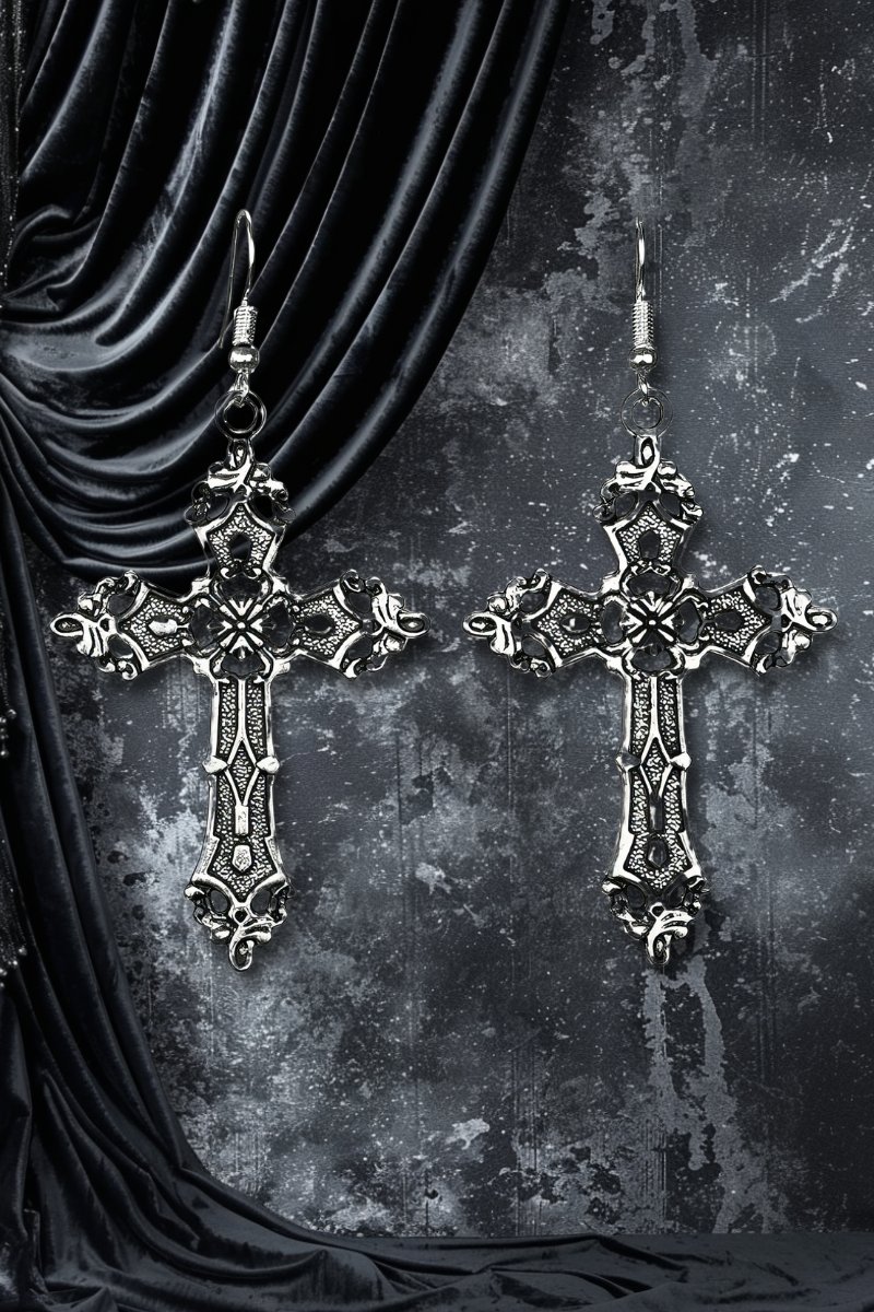 Boucle D’Oreille Croix Gothique Imposante – Silvershade