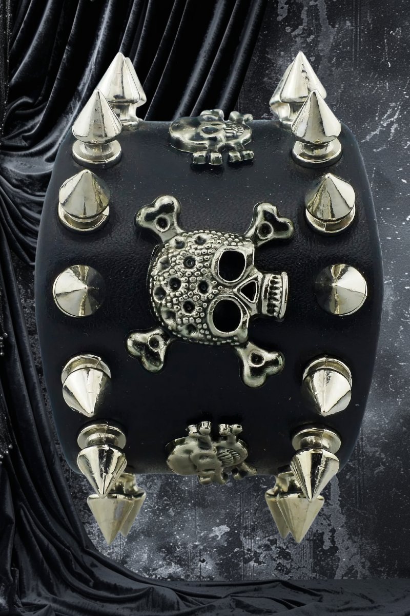 Bracelet Cuir Gothique Tête De Mort et Piques – Skullspike